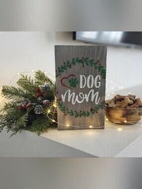 Dog Mom Wooden Christmas Sign